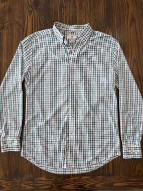 Southern Tide Intercoastal Men’s Plaid Button-Down Shirt Blue & Coral Large